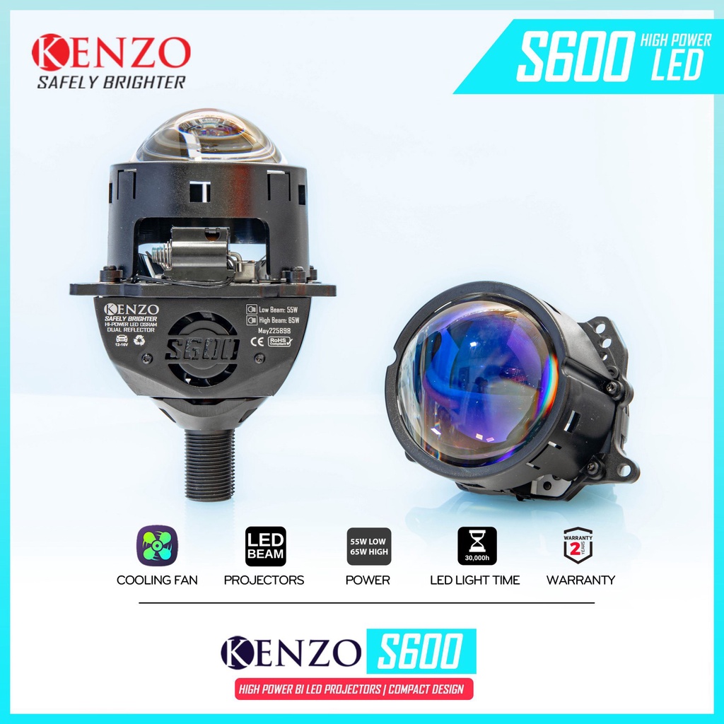 Bi-led Kenzo S600 65W đuôi xoáy - gương cầu led xe ô tô xe máy biled oto Xlight GTR Redpro Red magic titan gold platium