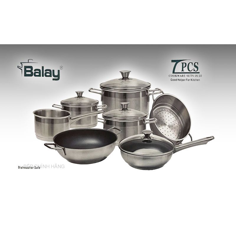 Bộ Nồi Bếp Từ CaTa Balay 3 lớp, Bộ Nồi Inox Đáy Từ Vung Kính 7 Món, Chảo Chống Dính Bếp Từ, Bếp Điện