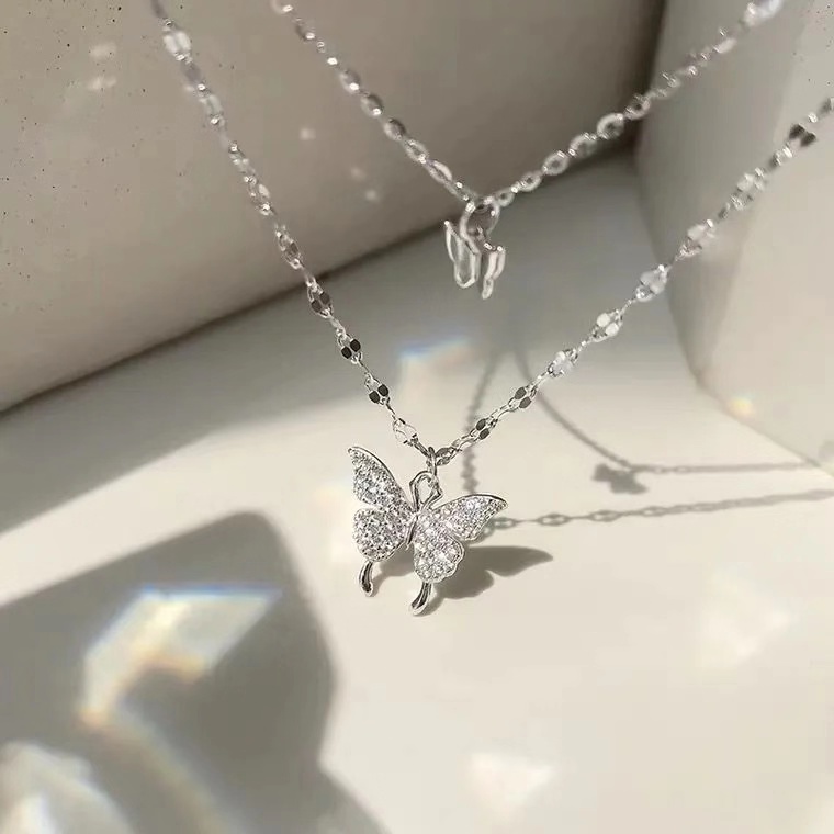 Vòng cổ hai lớp bằng kim loại mặt hình bướm sáng tạo cho nữ