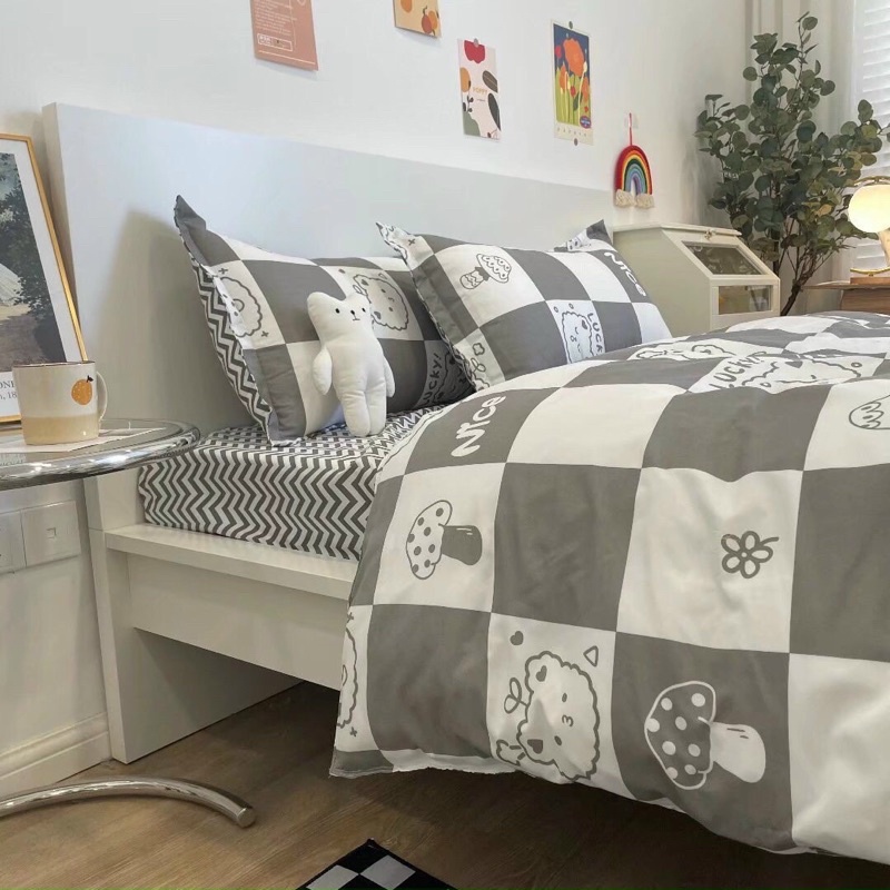 Bộ chăn ga gối cotton 3D thoáng mát combo 5 món miễn phí bo chun