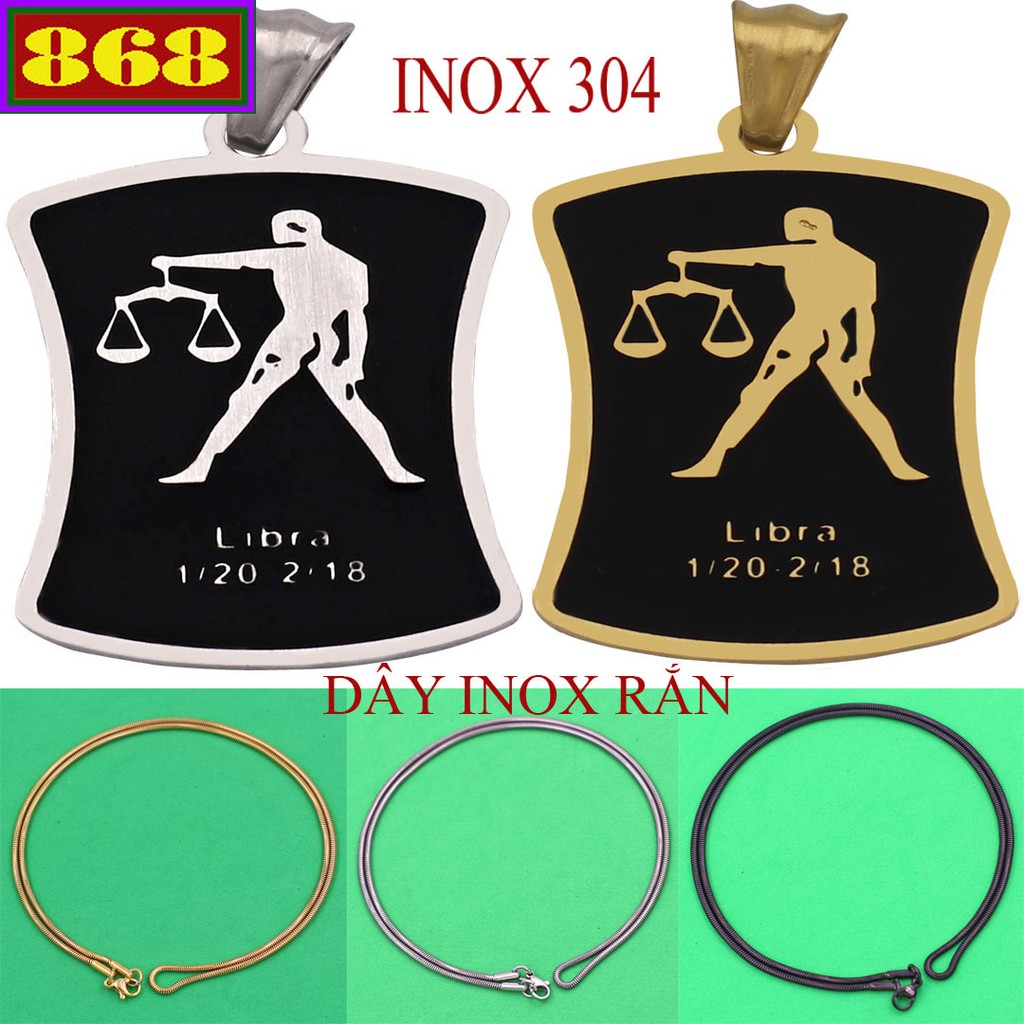 Dây chuyền cung Thiên Bình inox VIRCTBT - Dây inox rắn 12 cung hoàng đạo