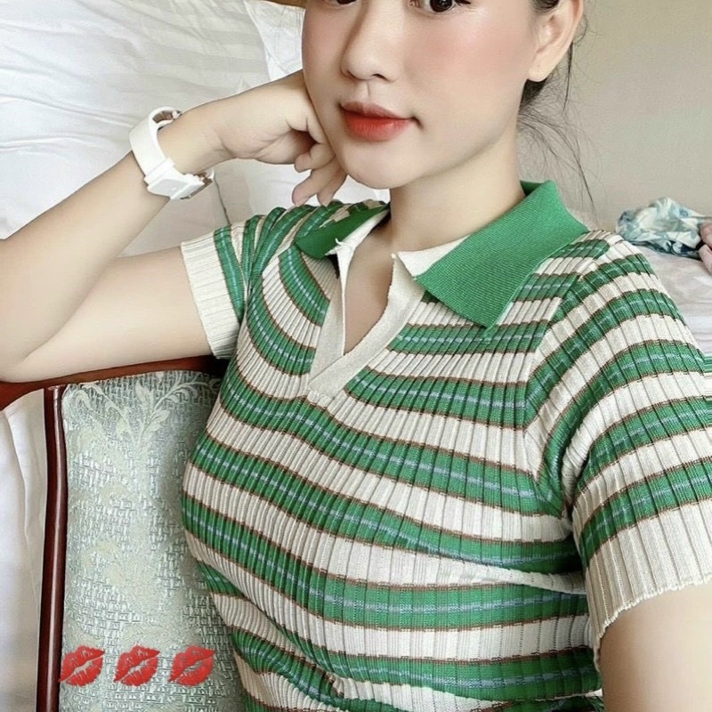 Áo len polo kẻ xanh zara, tqxk len mongtoghi 102
