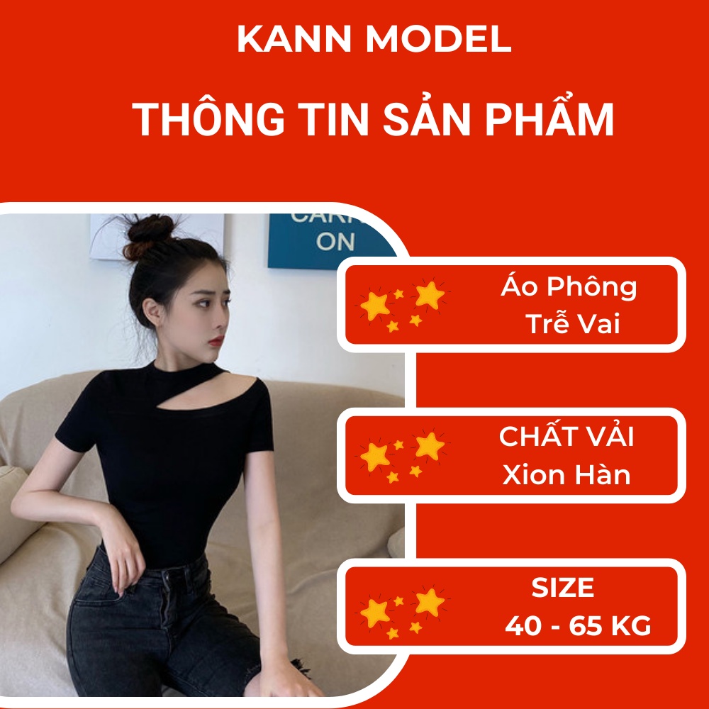 Áo Phông Thun Kann Model Trễ Vai Trơn Ôm Người 4 Màu Trắng Đỏ Đen Vàng Sexy vải Xion HA10