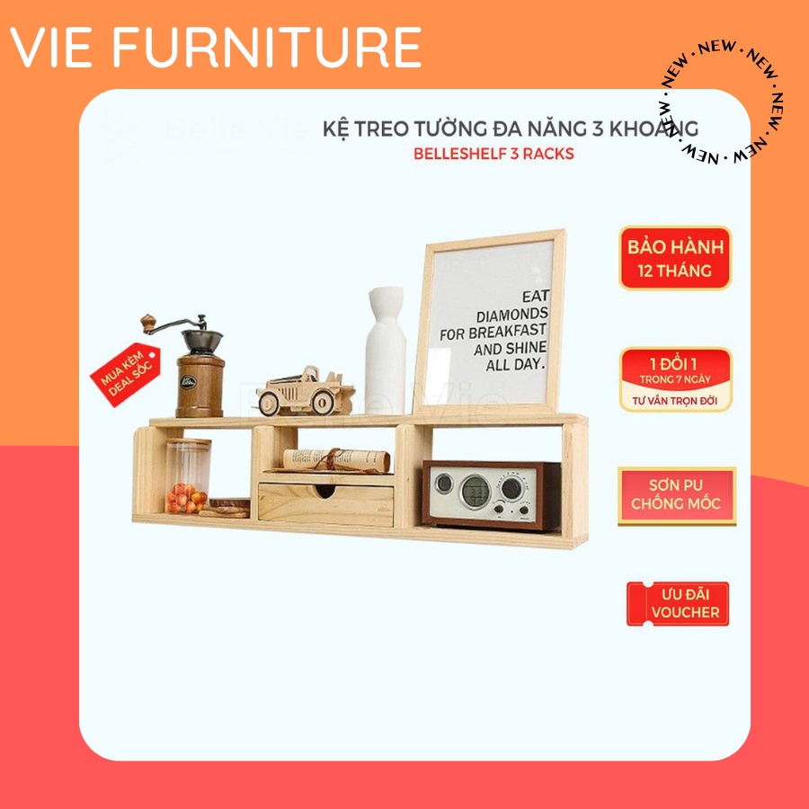 Kệ Treo Tường FREESHIP Kệ Sách Gỗ Trang Trí Treo Tường Gỗ Thông Size L: 75 x 12 x 17.5 cm ( DxRxC)