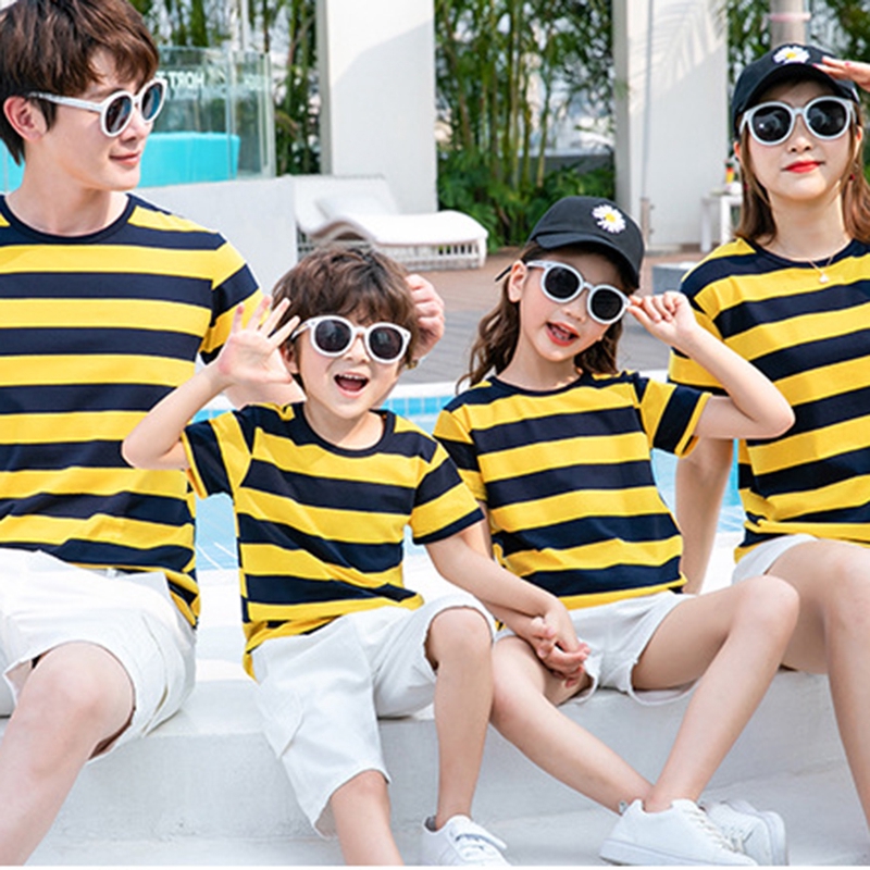 Creative Summer Parent-child Loose Cotton Short-sleeved Striped T-shirt