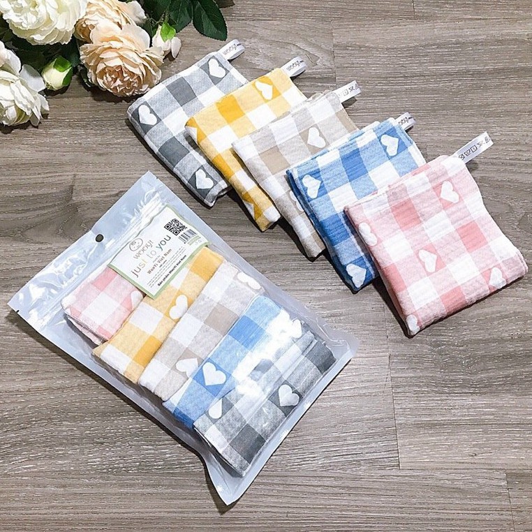 Khăn sữa Wooyi 4 lớp cotton mềm mịn cho bé (Set 5)