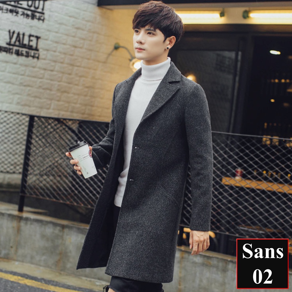 Áo khoác dạ nam hàn quốc dáng dài Sans02 blazer măng tô đen xám mangto trench coat mantle manto big size XXL 3XL 4XL 5XL