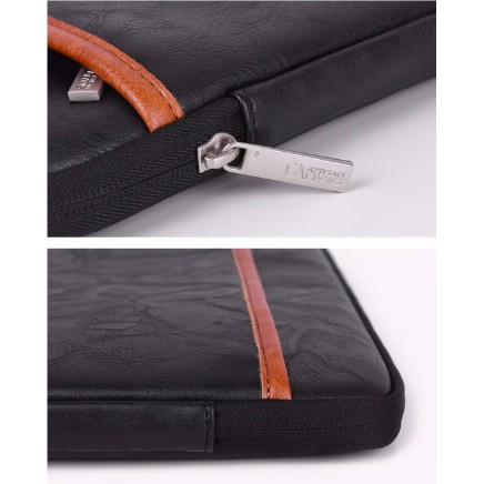 Túi chống sốc laptop cao cấp- bằng da- 2 ngăn- dành cho laptop 12/13/13.3/14/15/15.6 inch chống sốc-Đen sọc cam