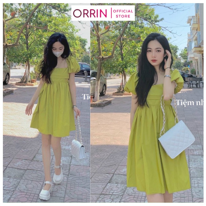 Váy Babydoll tay bồng xếp ly ngực  , đầm nữ nơ sau lưng | BigBuy360 - bigbuy360.vn