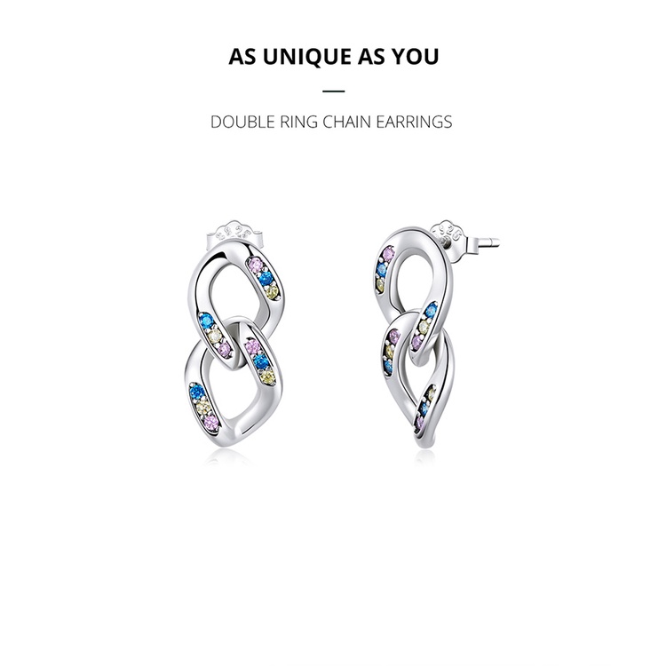 Đôi bông tai Bamoer SCE1377 bằng bạc 925 hình đầu xích đôi sành điệu cho nữ