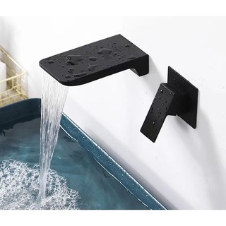 Vòi chậu lavabo âm tường màu đen HD189B , nước chảy dạng thác