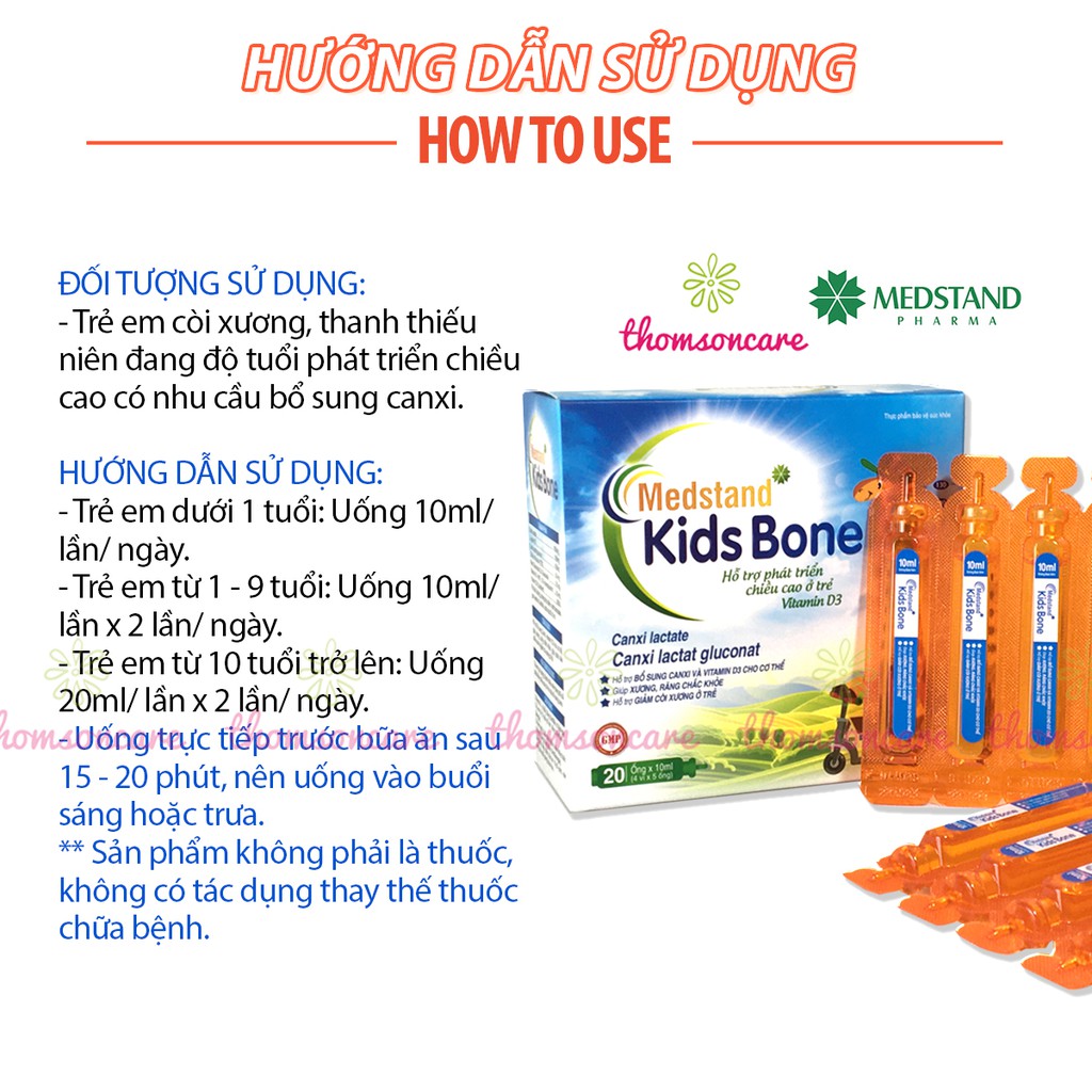 Canxi ống cho bé Medstand Kids Bone - bổ sung canci, D3 và K2 phát triển chiều cao cho trẻ, giảm còi xương