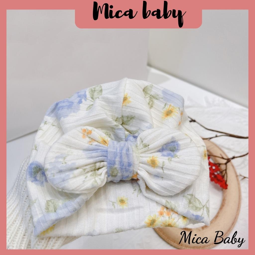 Mũ nón turban thắt nơ trắng hoa xanh đáng yêu cho bé từ 6-10kg Mica baby MTB68