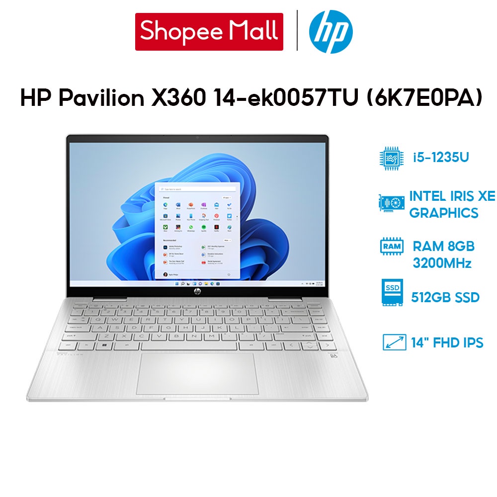 Laptop HP Pavilion X360 14-ek0057TU 6K7E0PA i5-1235U | 8GB | 512GB | 14' FHD Touch | W11
