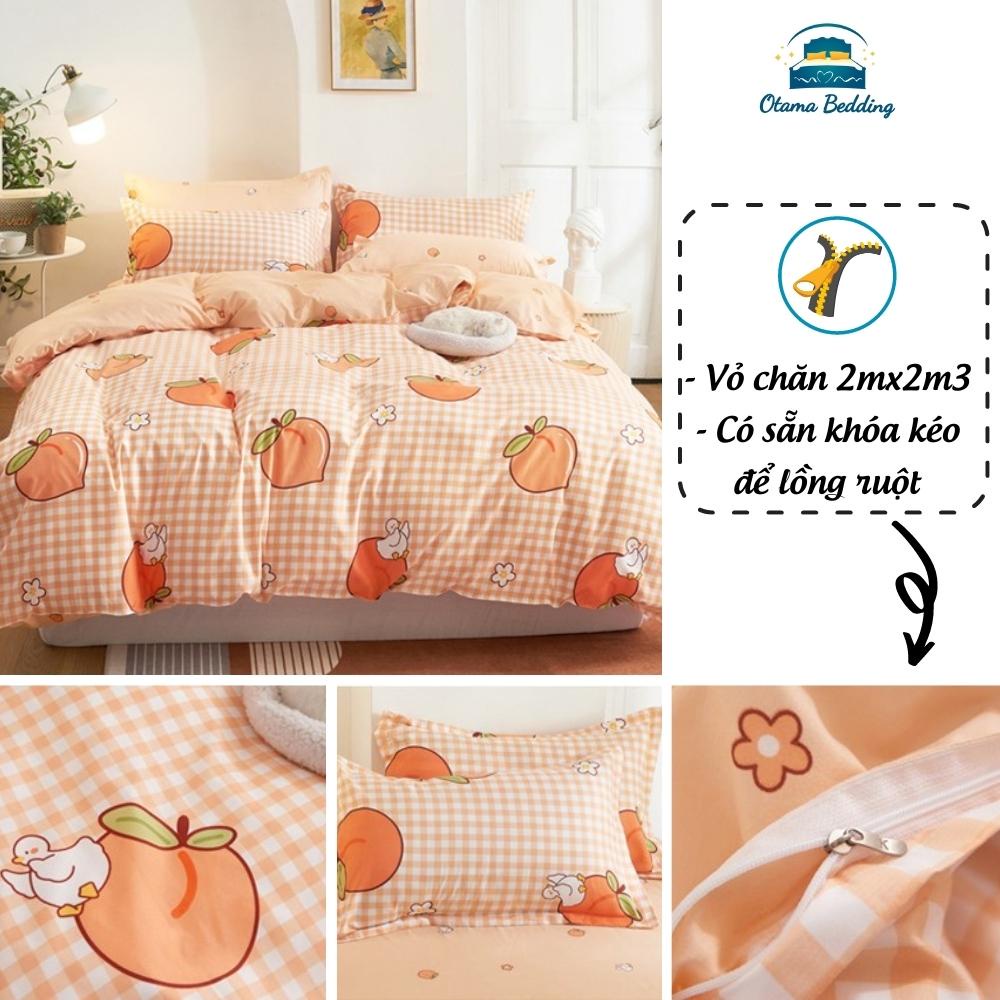 Bộ 4 món chăn ga gối drap cotton poly mềm mại, Bộ chăn ga kèm vỏ gối cao cấp chất poly cotton mùa hè - Otama Bedding