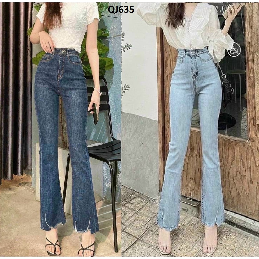 Quần jeans ống loe - ống vẩy cắt gấu QJ635