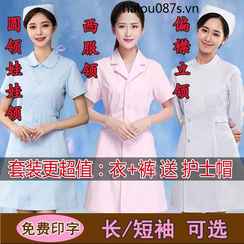 Áo Khoác Cổ Đứng Tay Dài Màu Trắng / Hồng / Xanh Dương Cho Y Tá