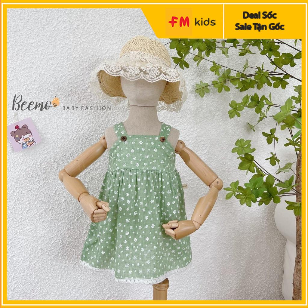 Váy cho bé Fm style váy 2 dây hoa nhí, vải thô cao cấp cho bé mặc hè thoáng mát size 9-23kg -2-5 tuổi-220309001