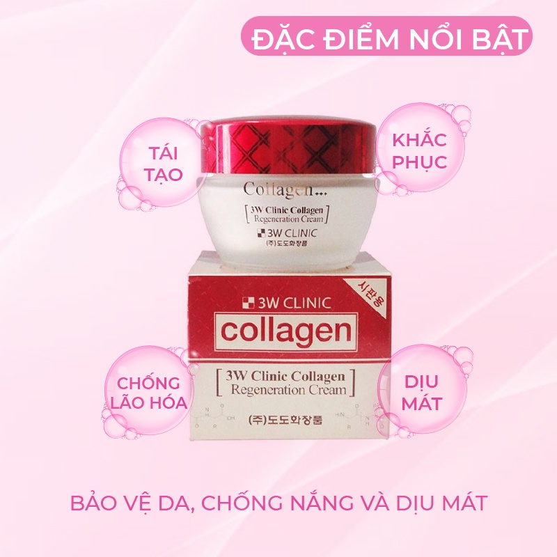 Kem Trắng Da Săn Chắc Chống Lão Hóa 3W CLINIC Hàn Quốc Collagen Regeneration Cream Giúp Giảm Nếp Nhăn Ngừa Lão Hóa 60ML
