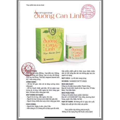 DƯỠNG CAN LINH- Tăng cường chưc năng thải độc của gan