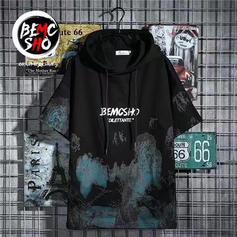 Áo Thun Hoodie Tay Ngắn Dáng Rộng Phong Cách Hip Hop Đường Phố Thời Trang Mùa Hè 5Xl