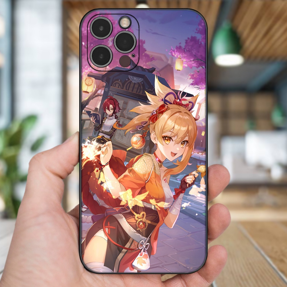Ốp lưng iPhone 12 Pro dẻo đen cạnh vuông in hình Yoimiya Genshin Impact