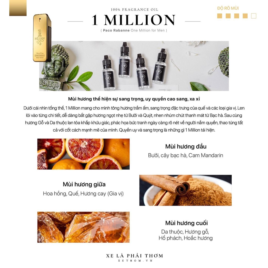 Nước hoa xe hơi gài cửa gió - LUXURY SET 3 CHAI MÙI HƯƠNG 1 MILLION - Paco Raban sang trọng, uy quyền 10ml/chai_XETHOM