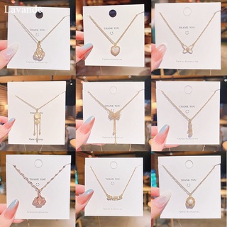 【LAVANDE Dây Chuyền Thép Titan Mặt Hình Trái Tim Bướm Đính Đá Phong Cách Nhật Hàn Thời Trang Cho Nữ C8PW