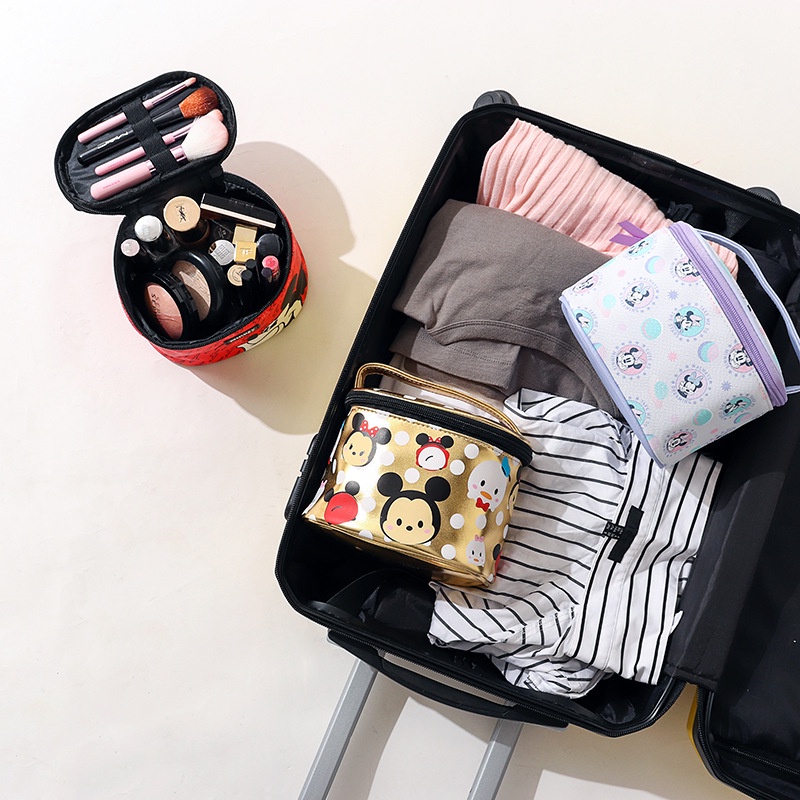 Disney Túi Đựng Mỹ Phẩm Da pu Chống Thấm Nước Họa Tiết mickey minnie Dễ Thương