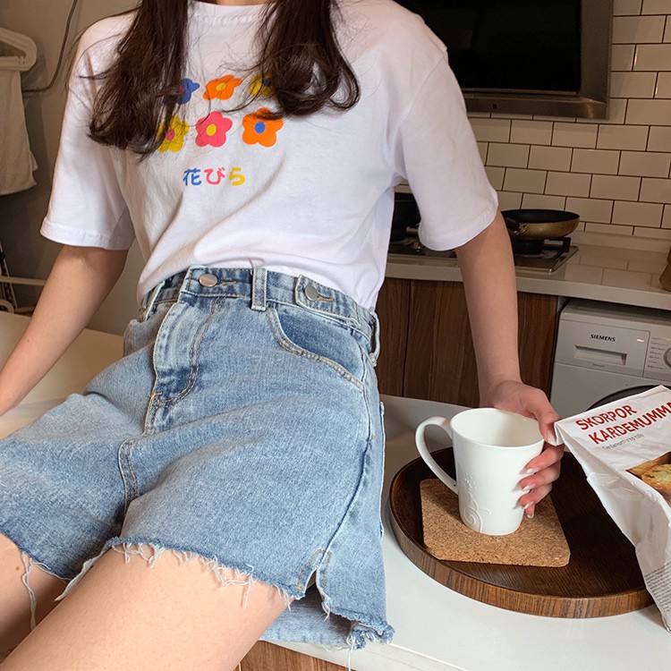 Quần Short Xiaozhainv Vải Denim Lưng Cao Ống Rộng Cho Nữ | BigBuy360 - bigbuy360.vn