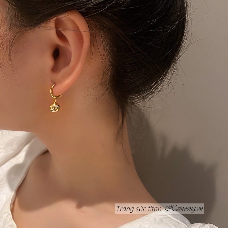 Bông tai nữ titan không gỉ dạng bi tròn thiết kế đơn giản phong cách thời trang thanh lịch mẫu mới 2023