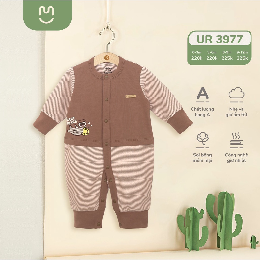 Bodysuit sơ sinh Ualarogo 0-12 tháng vải Nỉ Cotton cúc giữa dài tay mềm mại giữ ấm cho bé