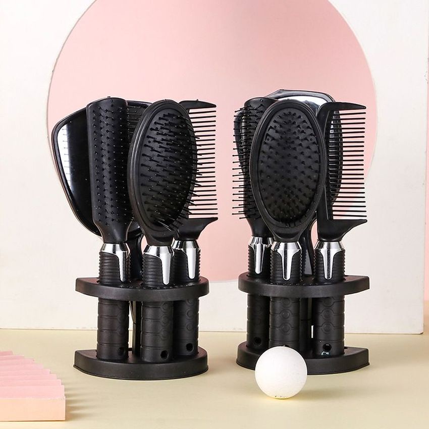 Bộ 4 lược chải tóc gỡ rối kèm gương có đế đựng tạo kiểu nhanh chóng massage đầu chuyên dụng chất lượng tốt Angola