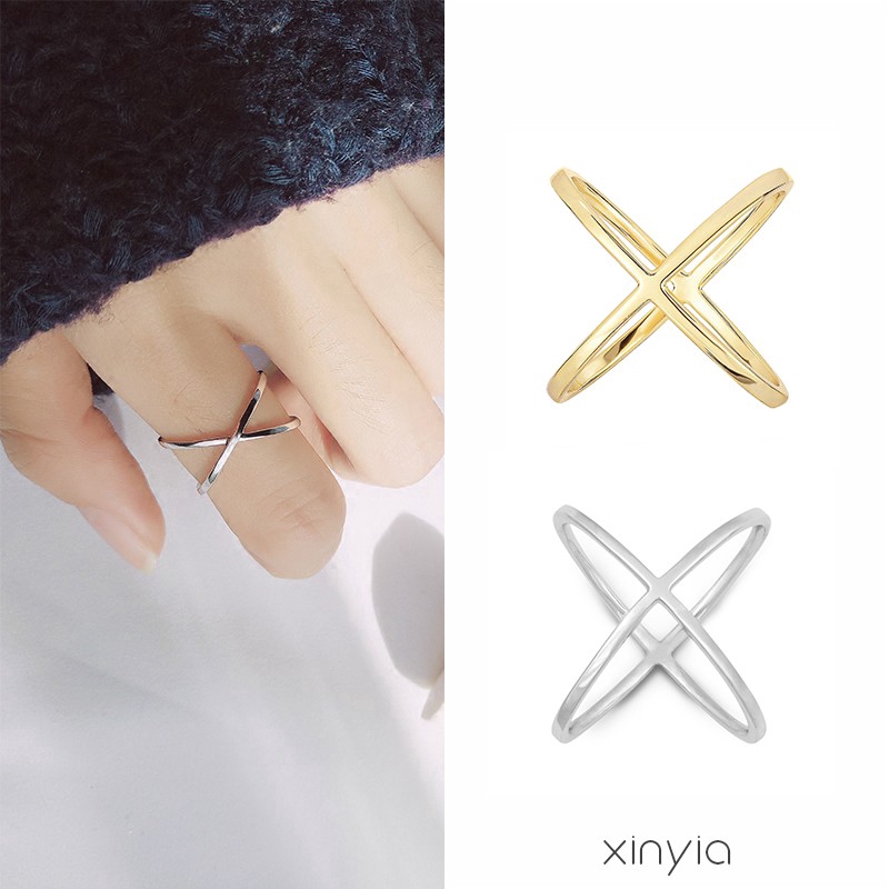 Nhẫn kim loại thiết kế lồng chéo đơn giản tinh tế cho nữ