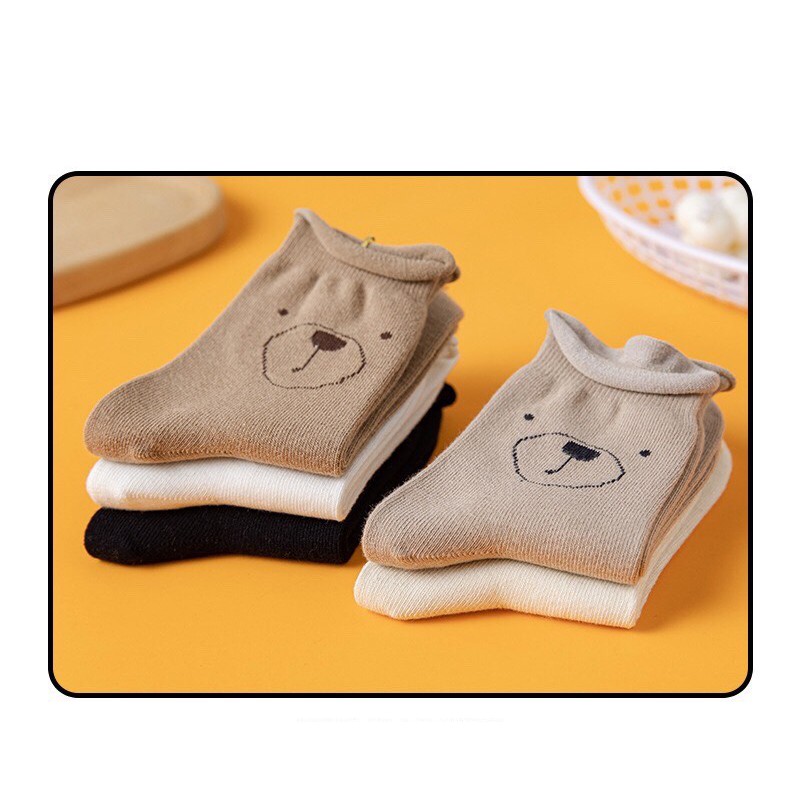 Set tất nhún cổ cao, vớ cổ họa tiết gấu vintage hoạt hình dễ thương T105