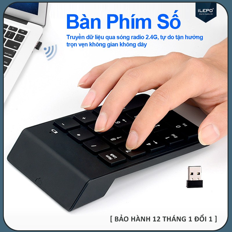 Bàn phím số mini không dây có 18 phím số cơ bản, đa năng cho Mac Book Air/Pro, laptop, smartphone, bảo hành 1 năm G3