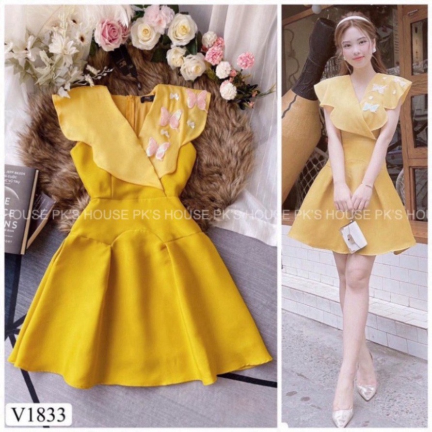 Váy Thiết Kế Dáng Xoè Ngắn Cổ B Thêu Bướm V1833, Đầm Thiết Kế Chất Liệu Mango Cao Cấp - GERME.SHOP | BigBuy360 - bigbuy360.vn