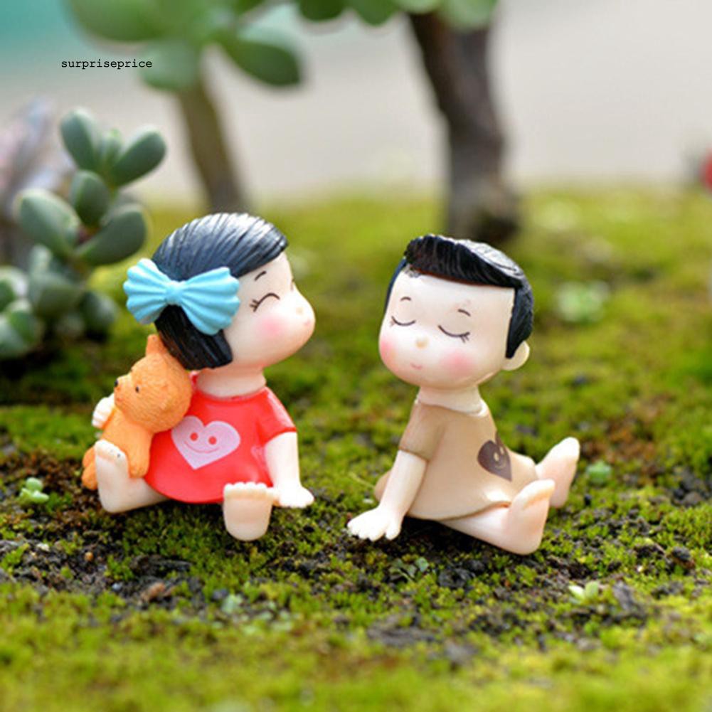 Set 2 tượng bé gái và bé trai trang trí tiểu cảnh