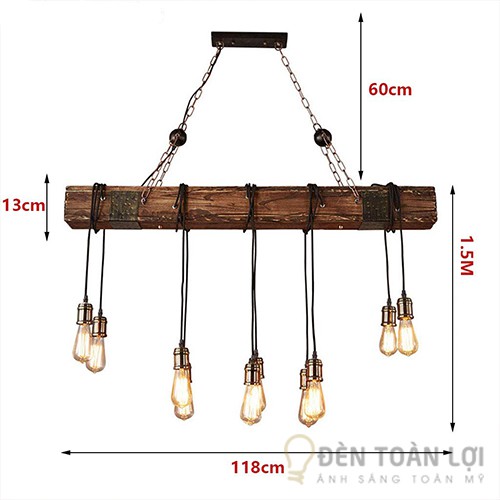 Đèn Thả: Mẫu đèn thả cây gỗ 1m2 10 đui đồng bao bóng