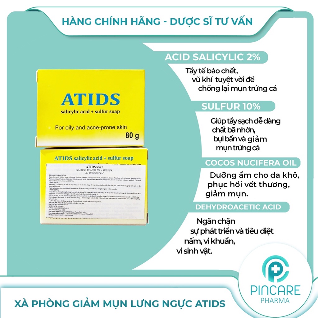 XÀ PHÒNG ATIDS GIẢM MỤN LƯNG NGỰC, GIẢM DÀY SỪNG NANG LÔNG - NHÀ THUỐC PINCARE