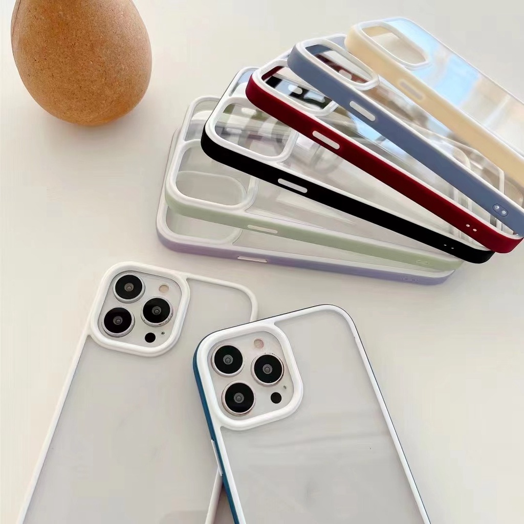Sang Trọng Ốp Điện Thoại iPhone 11 12 13 Pro MAX X XS MAX XR 7 8 plus case ốp lưng điện thoại iphone 13 promax Cứng Viền silicon Dẻo Trong Suốt Màu Macaron Chống Sốc Cho