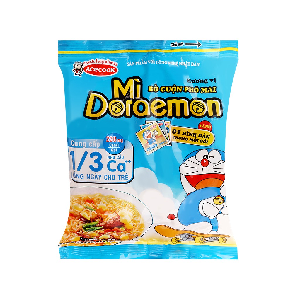 Lốc  10 gói Mì Doraemon hương vị bò cuộn phô mai gói 62g