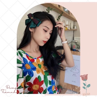 🎀 KẸP TÓC NƠ TẦNG HOẠ TIẾT HOUNDSTOOTH ĐÍNH ĐÁ - [ Nhà Nấm handmade ]