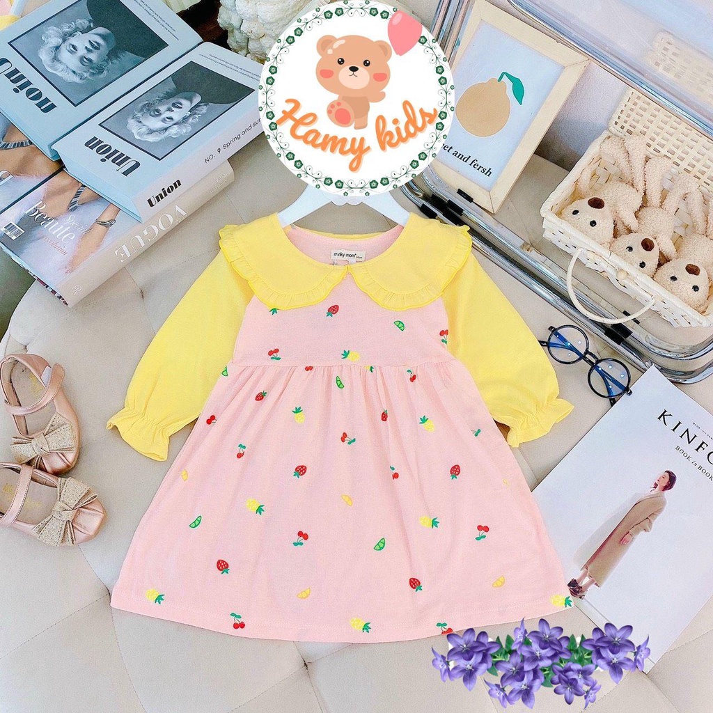 Váy Đầm Tiểu Thư MINKY MOM Chính Hãng Bé Gái Tay Dài Chất Liệu Vải COTTON Hoa Nhí Xinh Xắn Cho Bé Dưới 20kg - Hamykids