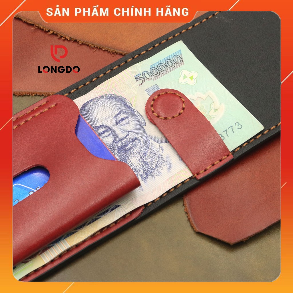 Ví Sen 5 Cao Cấp - Cam Kết 100% Da Bò Thật - Ví Nam Nhỏ Gọn Màu Đỏ Hàng Chính Hãng Thương Hiệu Longdo Leather