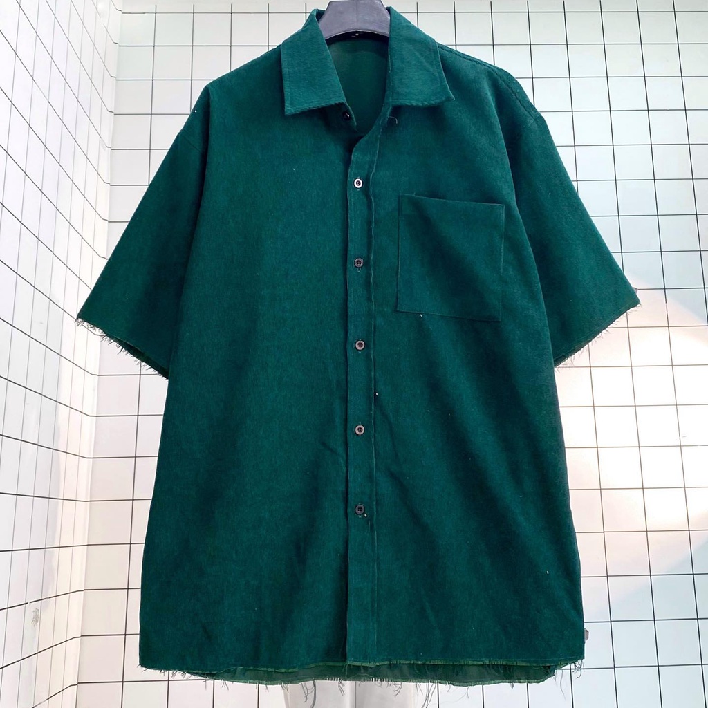 Áo sơ mi NORI Nam Nữ Unisex vải nhung tăm mịn cực mát - sơ mi ngắn tay rách gấu tay áo Form rộng OVERSIZE GIDI