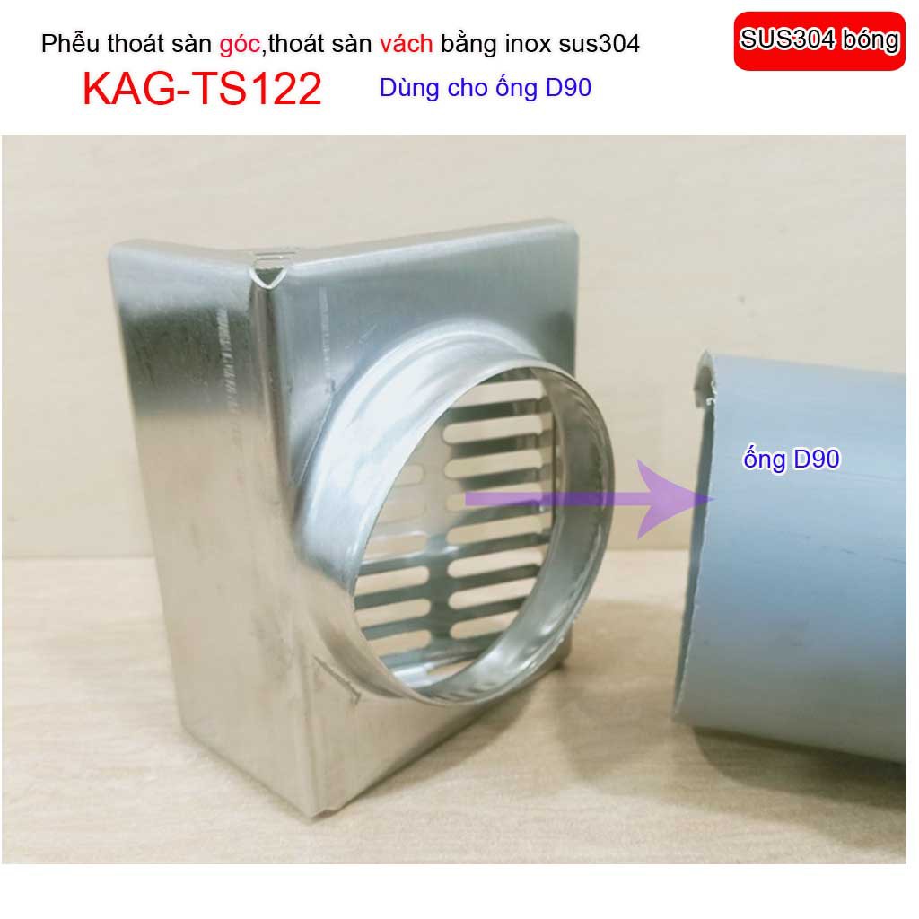 Phễu thoát nước mưa thoát ngang D90 KAG-TS122, phễu thoát nước vách tường hành lang thoát nước nhanh sử dụng tốt