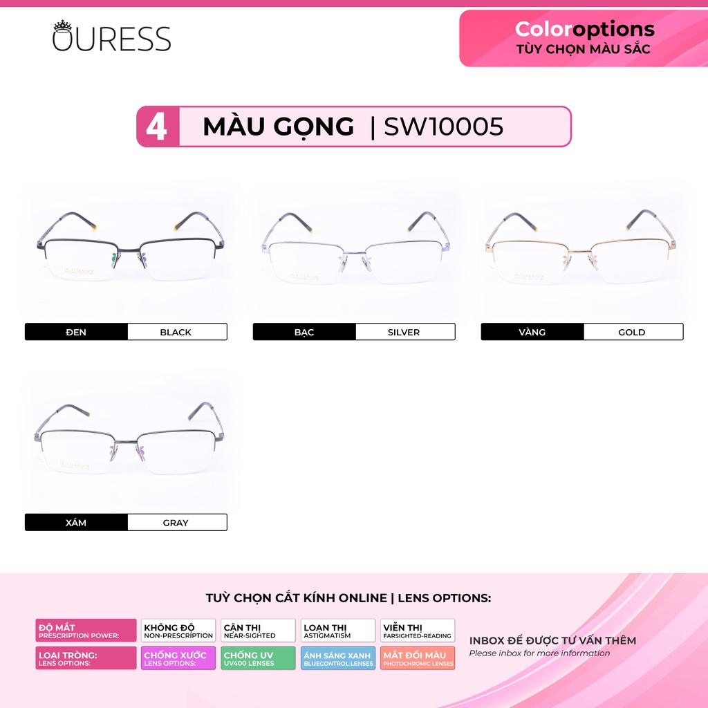 Gọng kính titanium SW10005 thời trang nam siêu nhẹ siêu bền OURESS