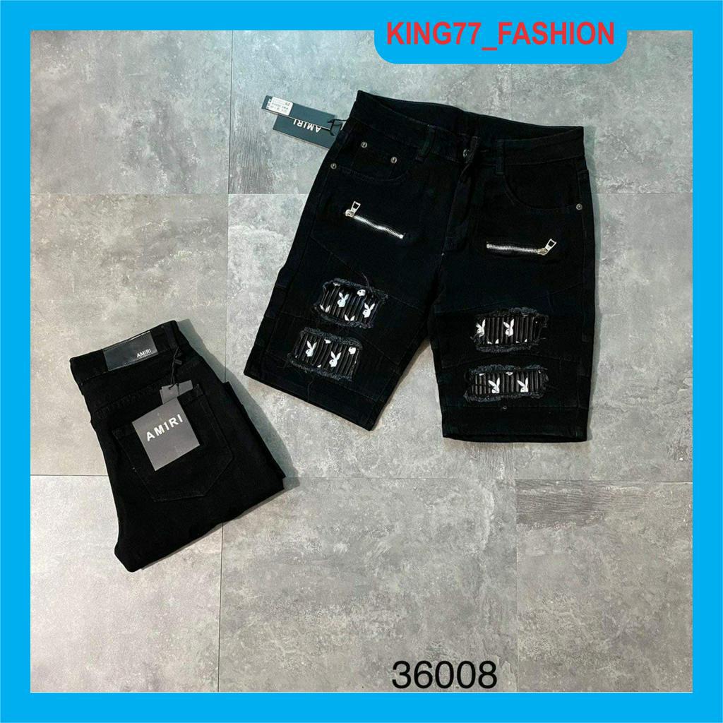 Quần short jean nam vá thỏ phối khóa kéo họa tiết đẹp mẫu mới phong cách trẻ trung cá tính
