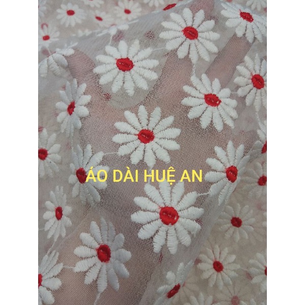 Ren lưới thêu hoa cúc nhỏ may áo dài, váy đầm,...
